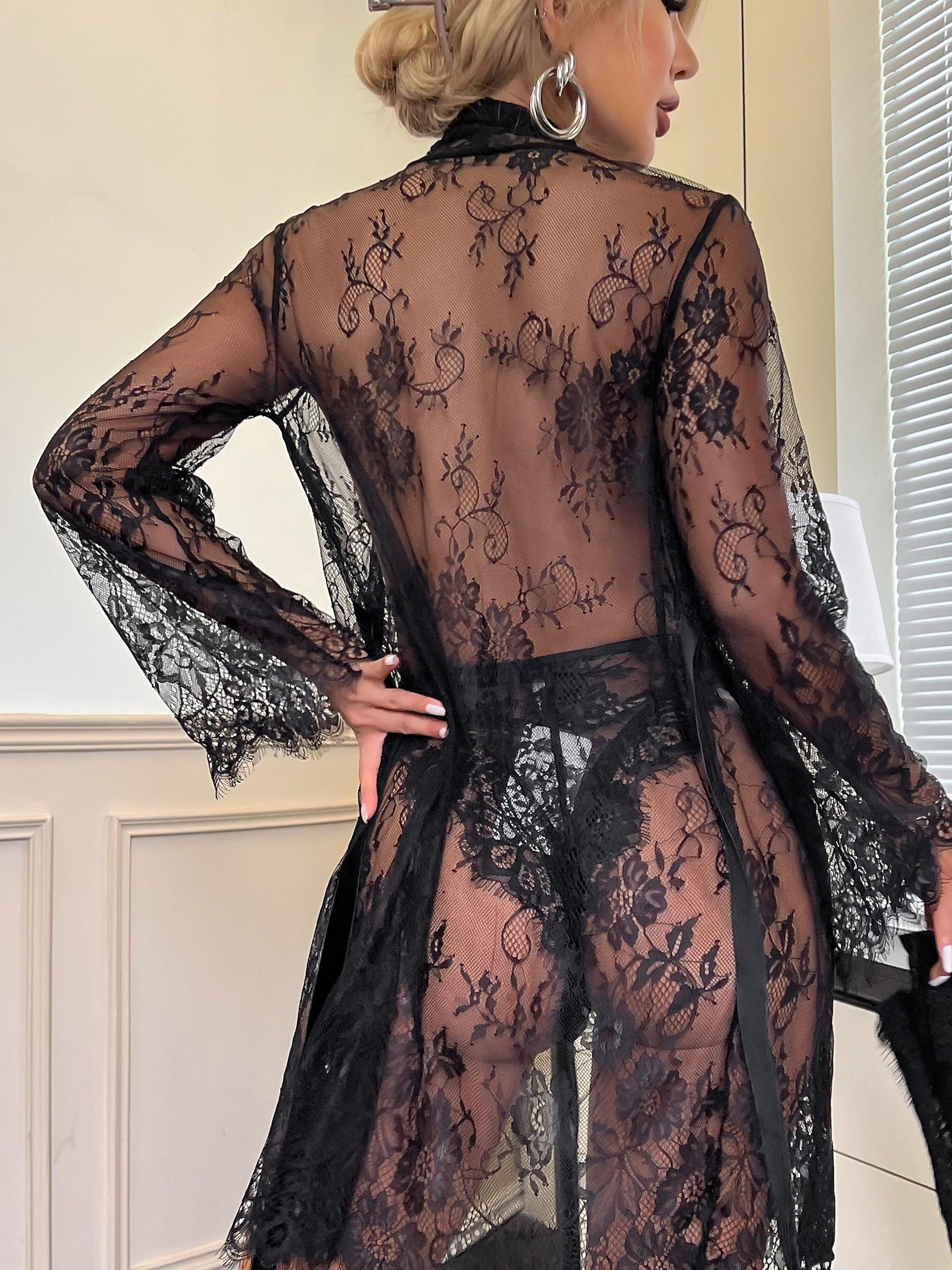 Signature Lace Robe - Black-Fascinating_Nights