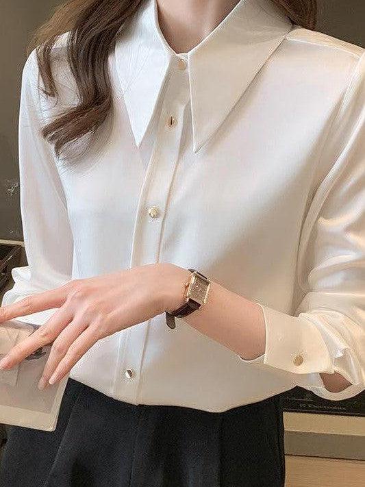 Marcella Pointed Collar Blouse - White-Fascinating_Nights