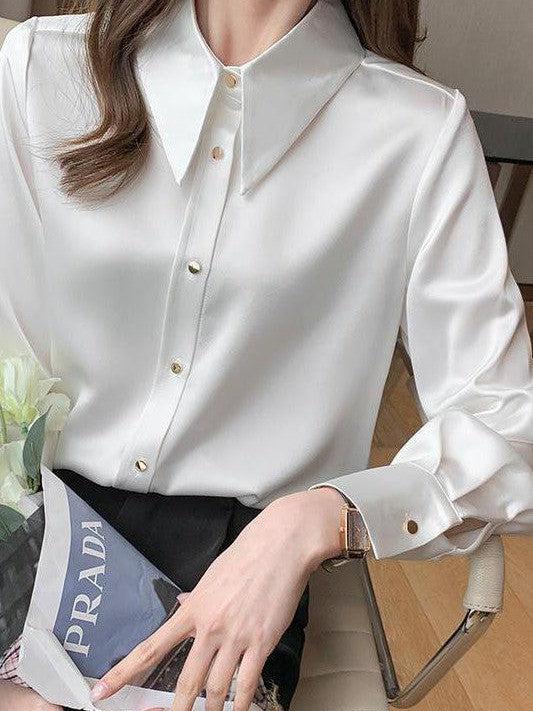 Marcella Pointed Collar Blouse - White-Fascinating_Nights