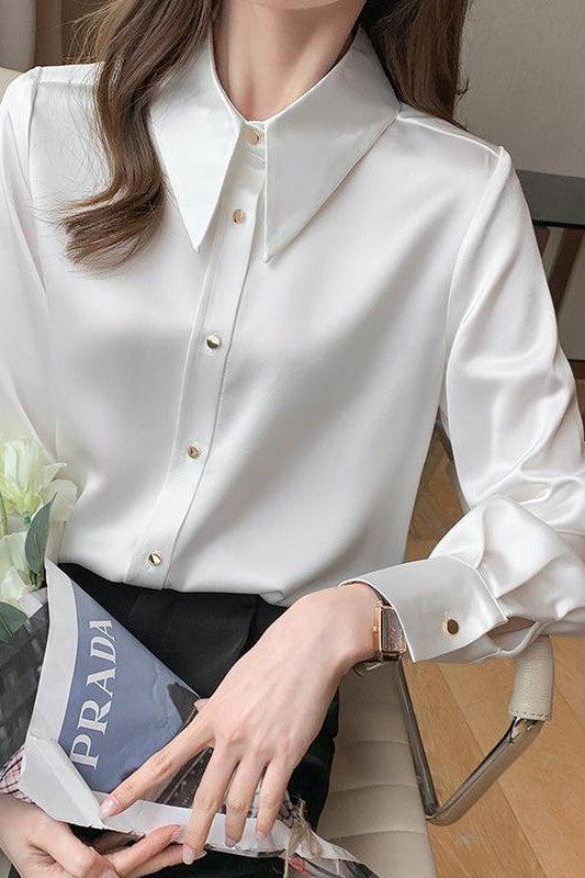 Marcella Pointed Collar Blouse - White-Fascinating_Nights