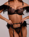 Raelynn Feather Lingerie Set - Black-Fascinating_Nights