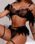 Raelynn Feather Lingerie Set - Black-Fascinating_Nights