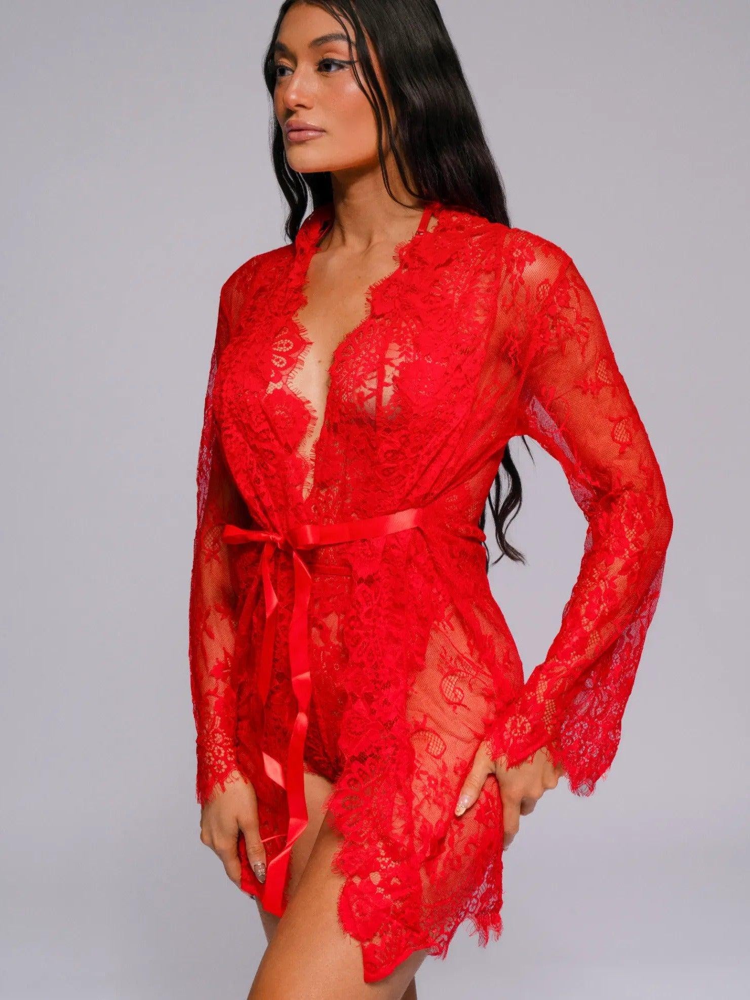 Signature Lace Robe - Red-Fascinating_Nights