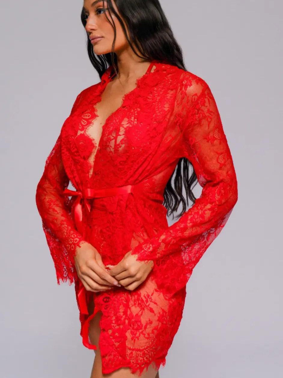 Signature Lace Robe - Red-Fascinating_Nights