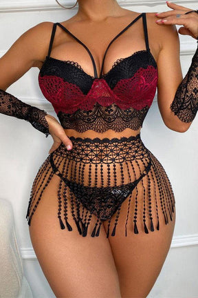 Siri Lingerie Set - Black and Burgundy-Fascinating_Nights